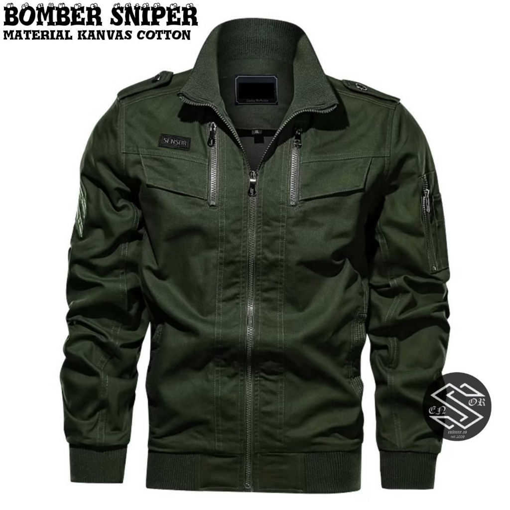 Demaqil Jaket pria wanita dewasa bomber sniper kanvas katun sensor premium