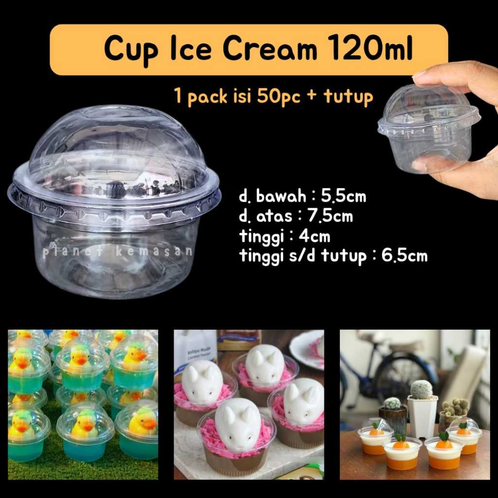 [50pc + tutup] Mika 120ml cup 120ml cup ice cream cup puding eskrim 120ml tutup cembung / cup es kri