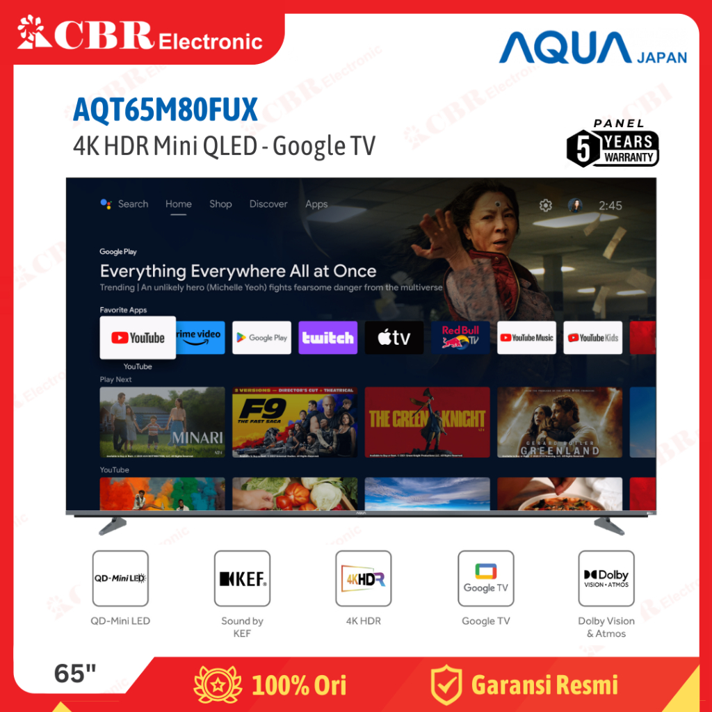 TV AQUA 65 Inch LED AQT65M80FUX (4K HDR Mini QLED - Google TV)