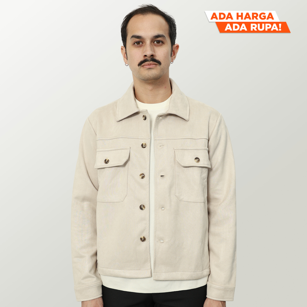 Froyemul FORME SUEDE JACKET BEIGE - Jaket Suede Pria Trucker Warna Beige