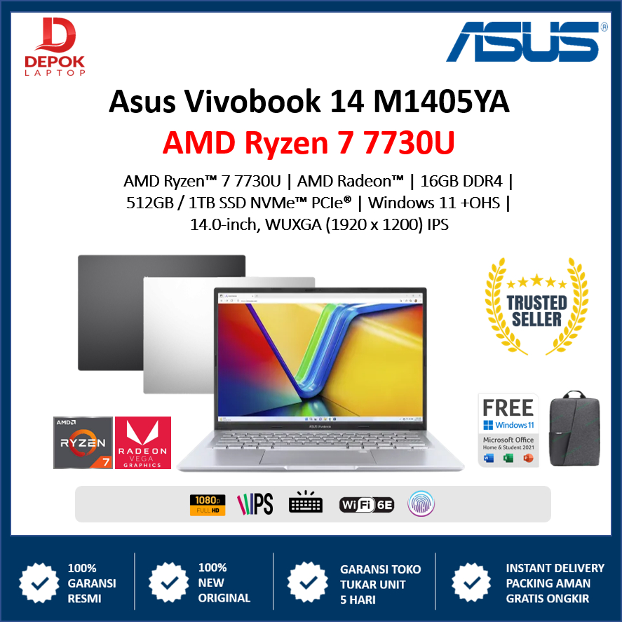 [ READY ] Asus Vivobook 14 M1405YA Ryzen 7 7730U 16GB 1TB SSD Windows 11 +OHS 14.0" WUXGA IPS