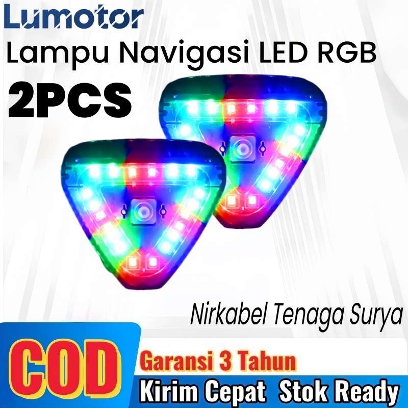 2PSC Lampu Solar Warning Light LED RGB Kedip Flash-Lampu Pesawat -Peringatan Anti Motor Mobil Truk