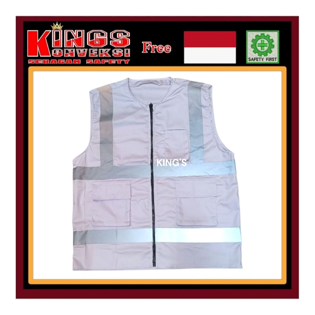 ROMPI SAFETY WARNA PUTIH  BAHAN DRILL PREMIUM/ SAFETY VEST PUTIH / ROMPI PROYEK