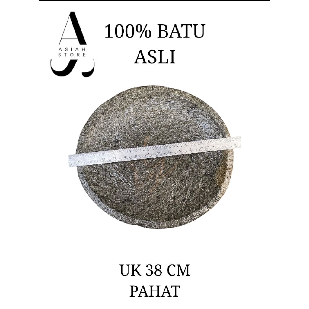 Cobek JUMBO batu asli ukuran 38 cm PAHAT plus ulekan batu tanpa campuran