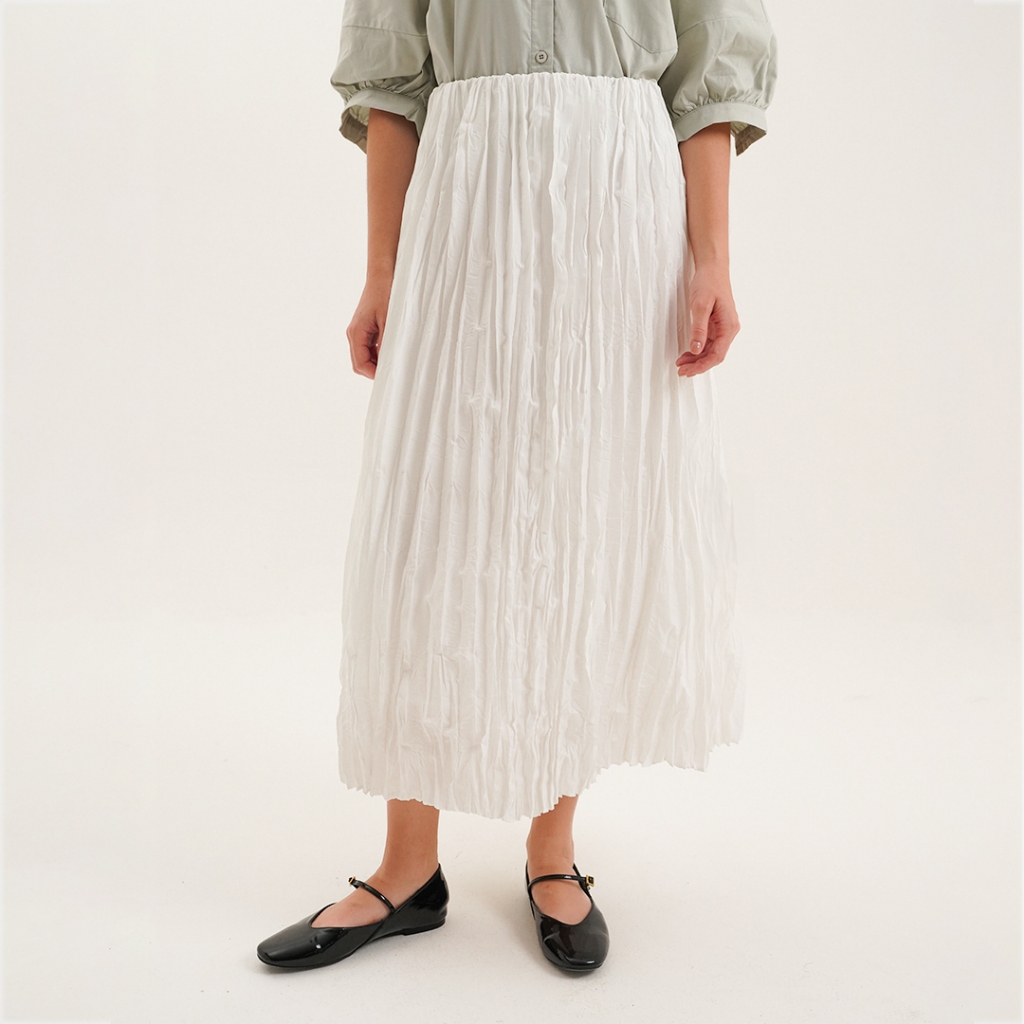 Mississippi Pleated Satin Skirt Rok Midi L03000176M Offwhite
