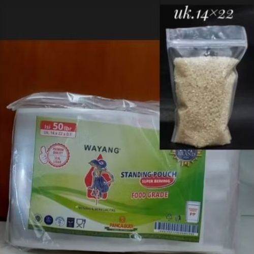 Plastik Standing Pouch Wayang Klip PP 14x22x0.1 Isi 50 Lembar