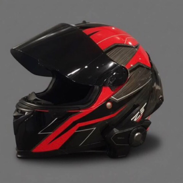Helm Full Face Zeus 822b + Spoiler Clear Smoke, Interkom Sena30k