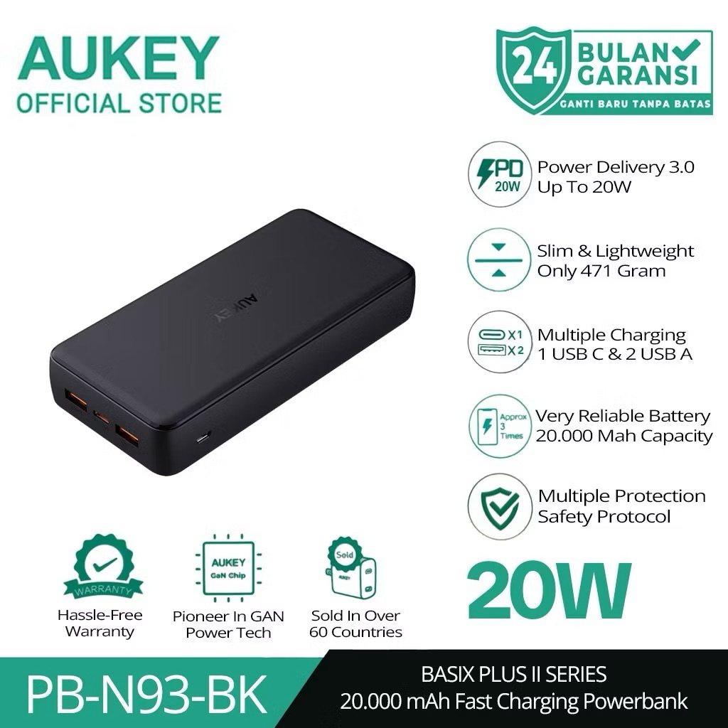AUKEY PB-N93-BK 20000mAh 20W POWERBANK PREMIUM ORIGINAL