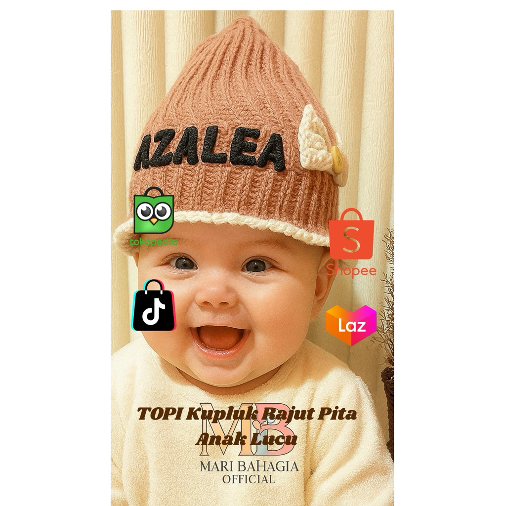 TOPI KUPLUK ANAK BAYI NEWBORN PEREMPUAN 0-2 TAHUN AKSESORIS PITA BISA REQUEST NAMA