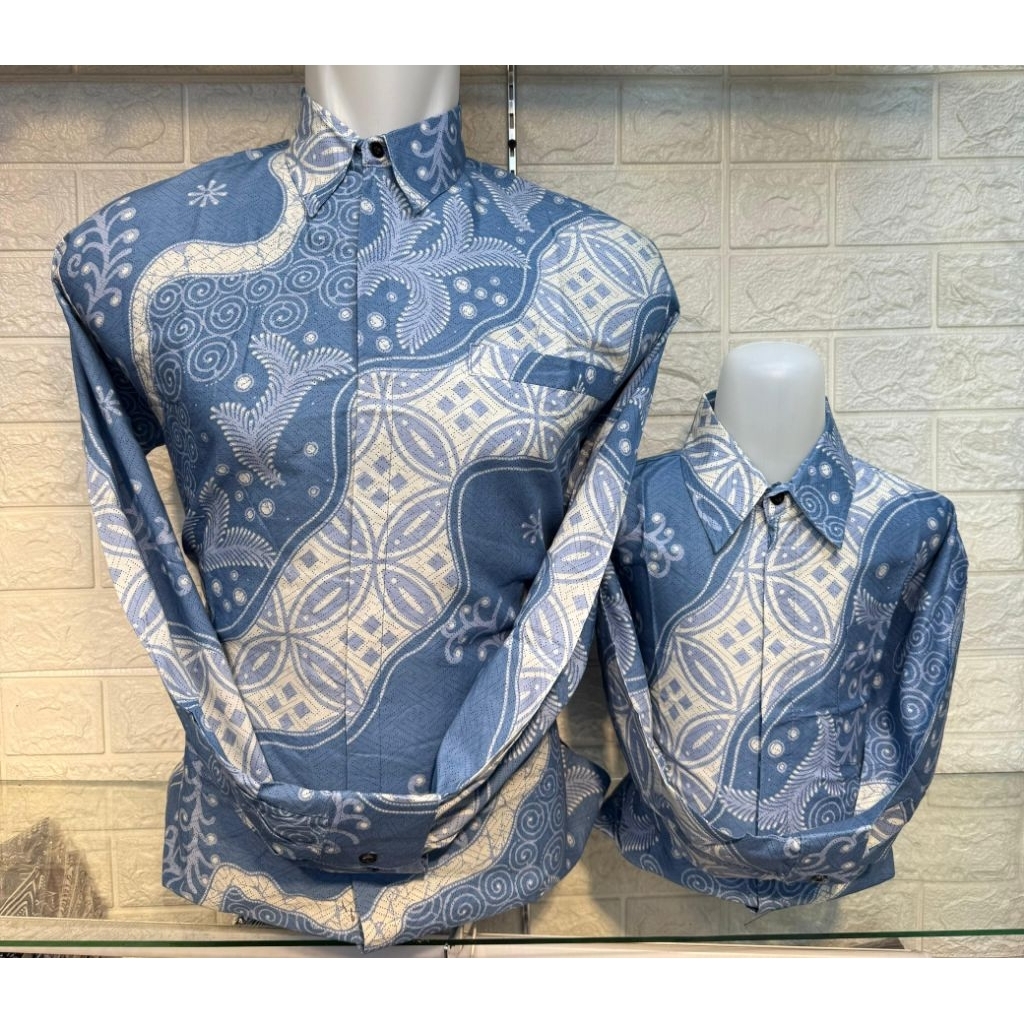 batik couple ayah dan anak new motif biru muda bahan katun solo premium lapisan furing katun herro a