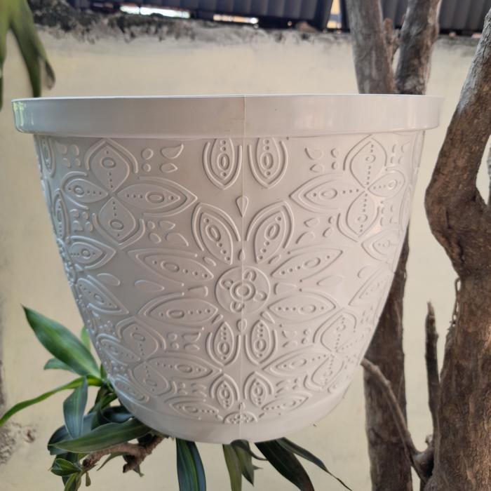 Pot Tanaman Shallom Bulat Diameter 30/25 CM Warna Putih Bahan Plastik Tebal Kualitas Terbaik