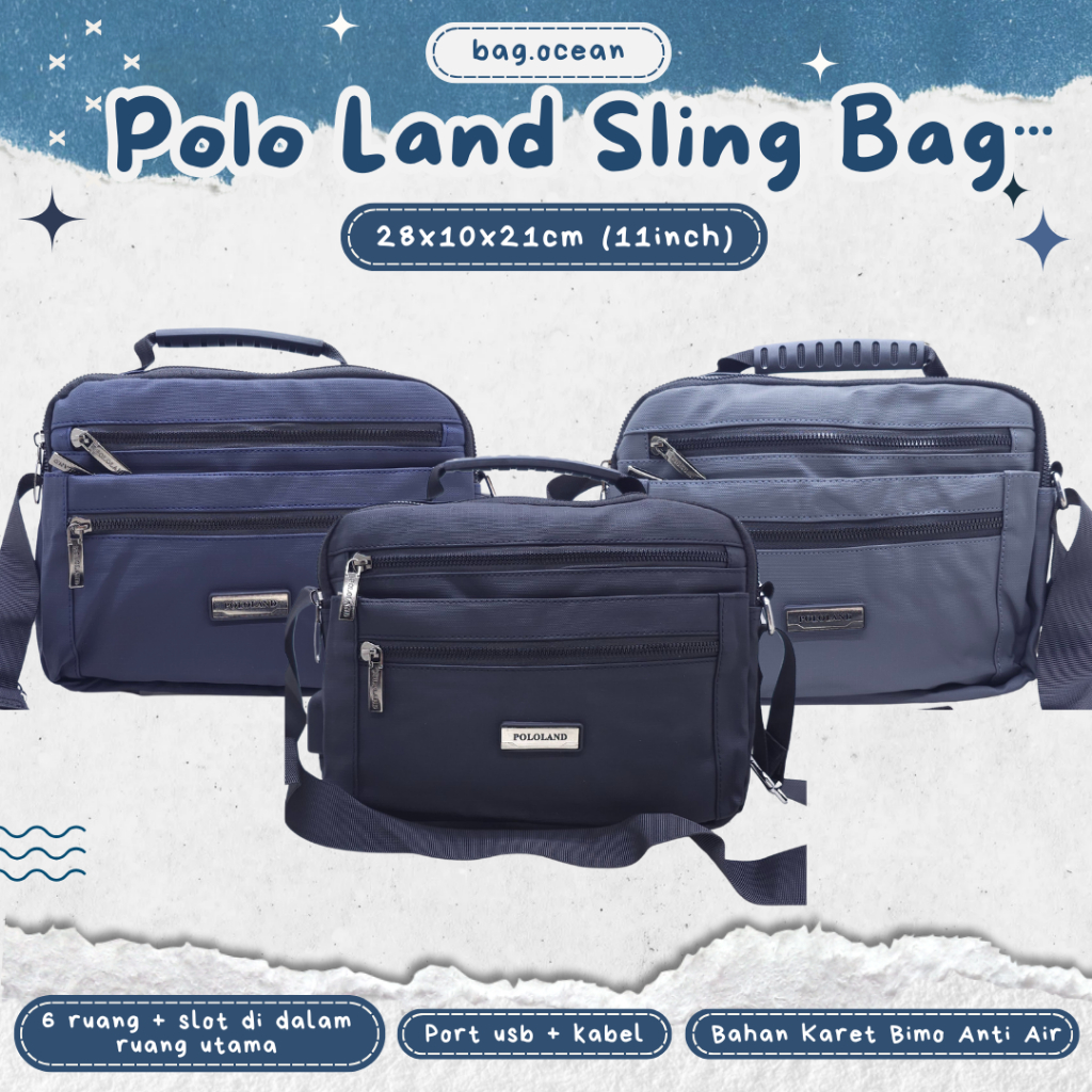 TAS SELEMPANG POLO LAND DATAR PARASUT RINGAN 6 RUANG USB IMPORT ORIGINAL MURAH / TAS TALI SATU POLO 