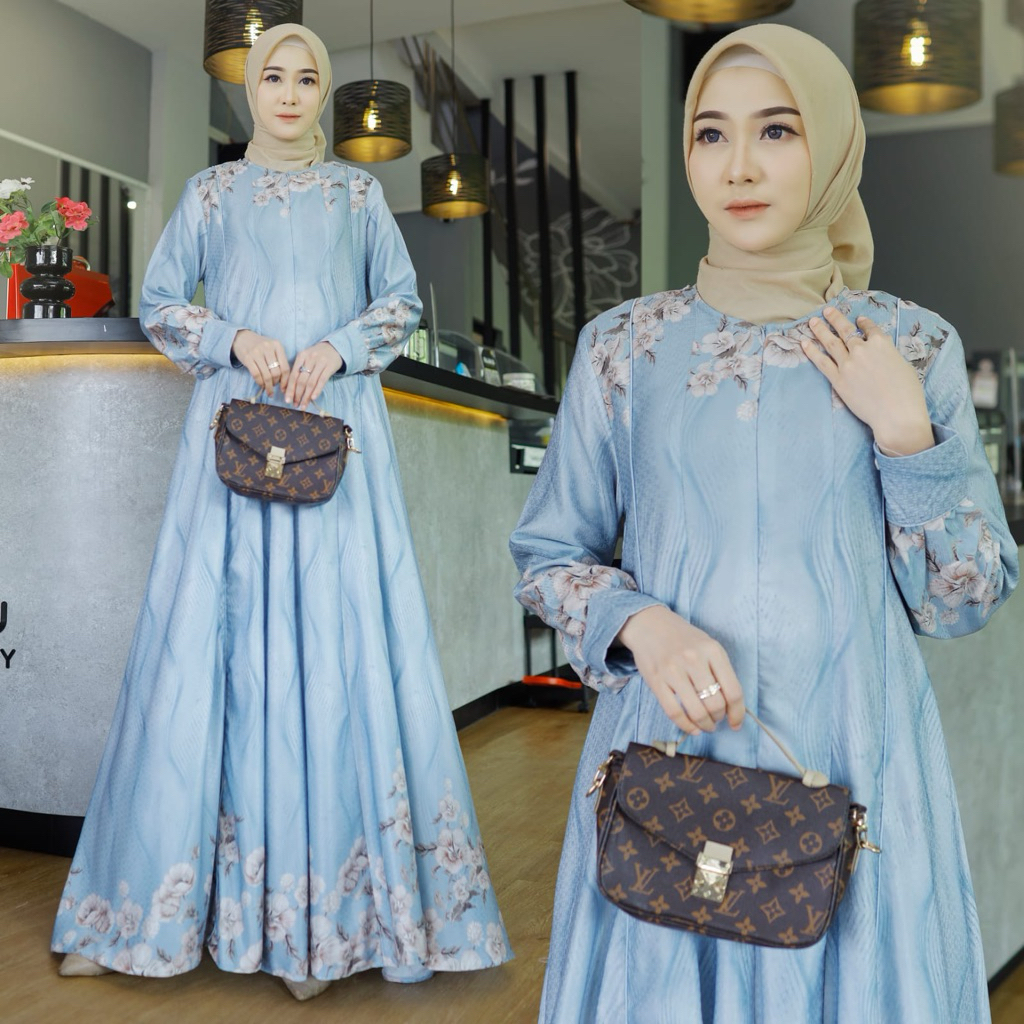 Gamis Tunik Long Tunik Doby Print Luxury Wanita Terbaru Seragaman Hangout Pengajian Haji Umroh Terla