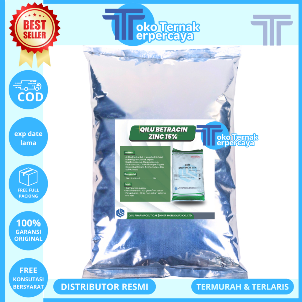 QILU BACITRACIN ZINC 15% - AGP Ayam Broiler Pemacu Pertumbuhan & Penggemukan Ayam Potong Pedaging