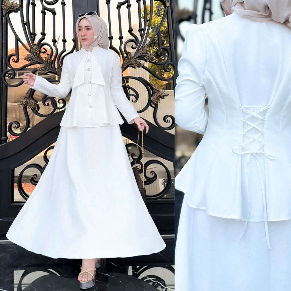 setelan one set remaja wanita muslimah kekinian hijab style bangkok ootd lebaran 2026 rok dasi