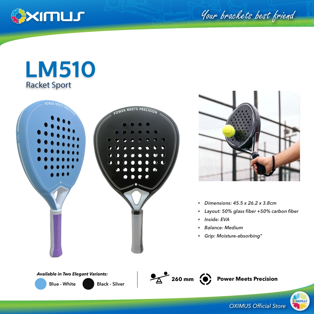 LM510 Raket Padel Olahraga Profesional – Kombinasi 50% Glass Fiber + 50% Carbon Karbon, EVA Core, Pe