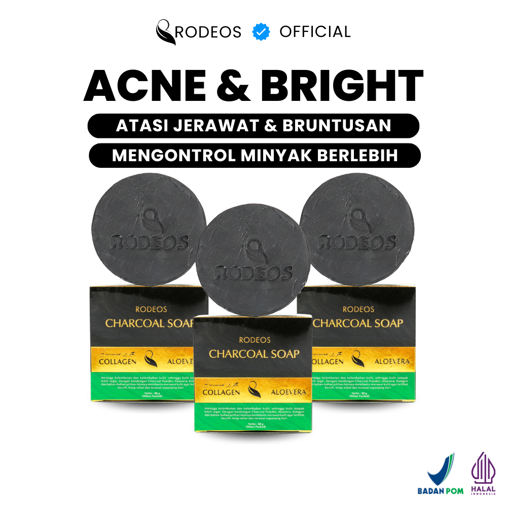 [ORIGINAL] 3 PCS RODEOS CHARCOAL SOAP | Sabun Jerawat, Sabun Muka Pria & Wanita, Sabun Rodeos, Sabun