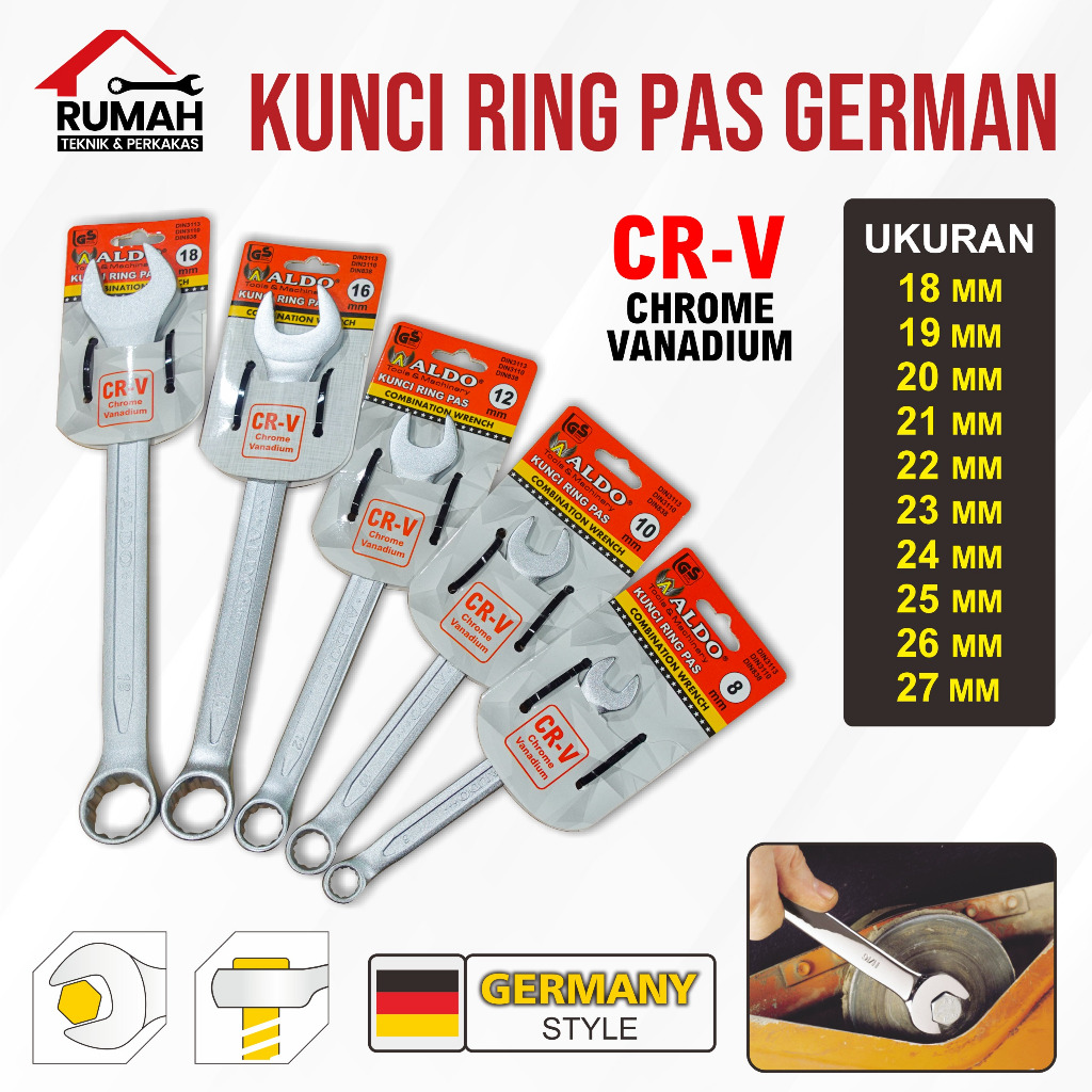 KUNCI RING PAS GERMAN CR-V (18/19/20/21/22/23/24/25/26/27 MM) / kunci ring pas kombinasi merk aldo