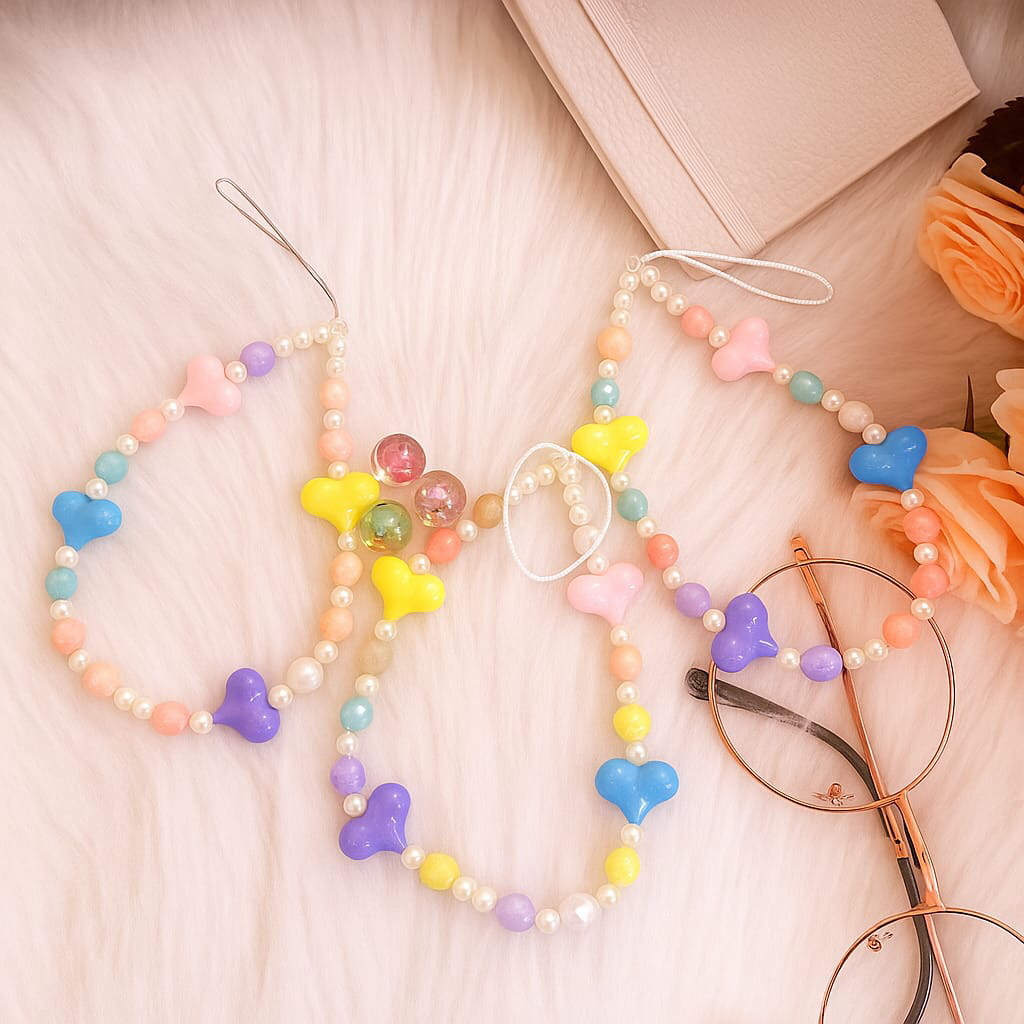 Super Lovely Gantungan HP – Gelang Lanyard Cute Macaron Heart untuk Tas & Headset FREE PLASTIK ZIPLO
