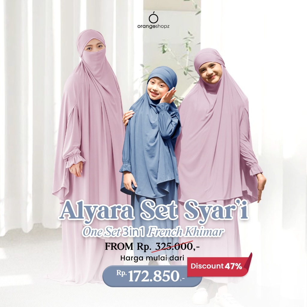 Gamis Syari Couple Ibu dan Anak Set Cadar Khimar Alyara One Set Syari Haji dan Umroh