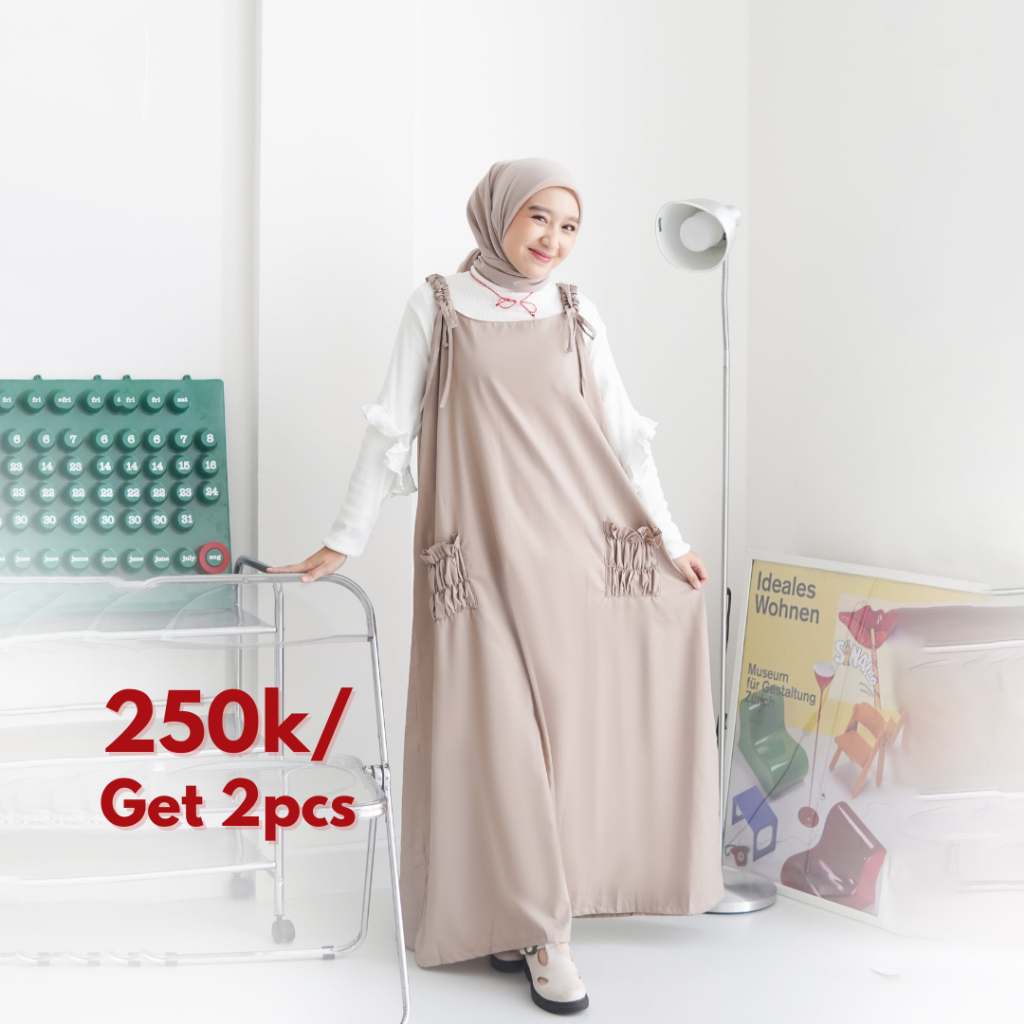 Tsabine - (Overall Saja) Keiko Overall Gamis Wanita Baju Kodok Katun Polos Korean Style