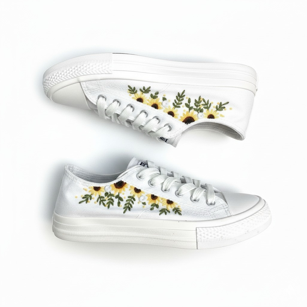 SUNFLOWERS LOW SHOES EMBROIDERY-SEPATU ORIGINAL CONVERSE & SEPATU SNEAKERS KANVAS