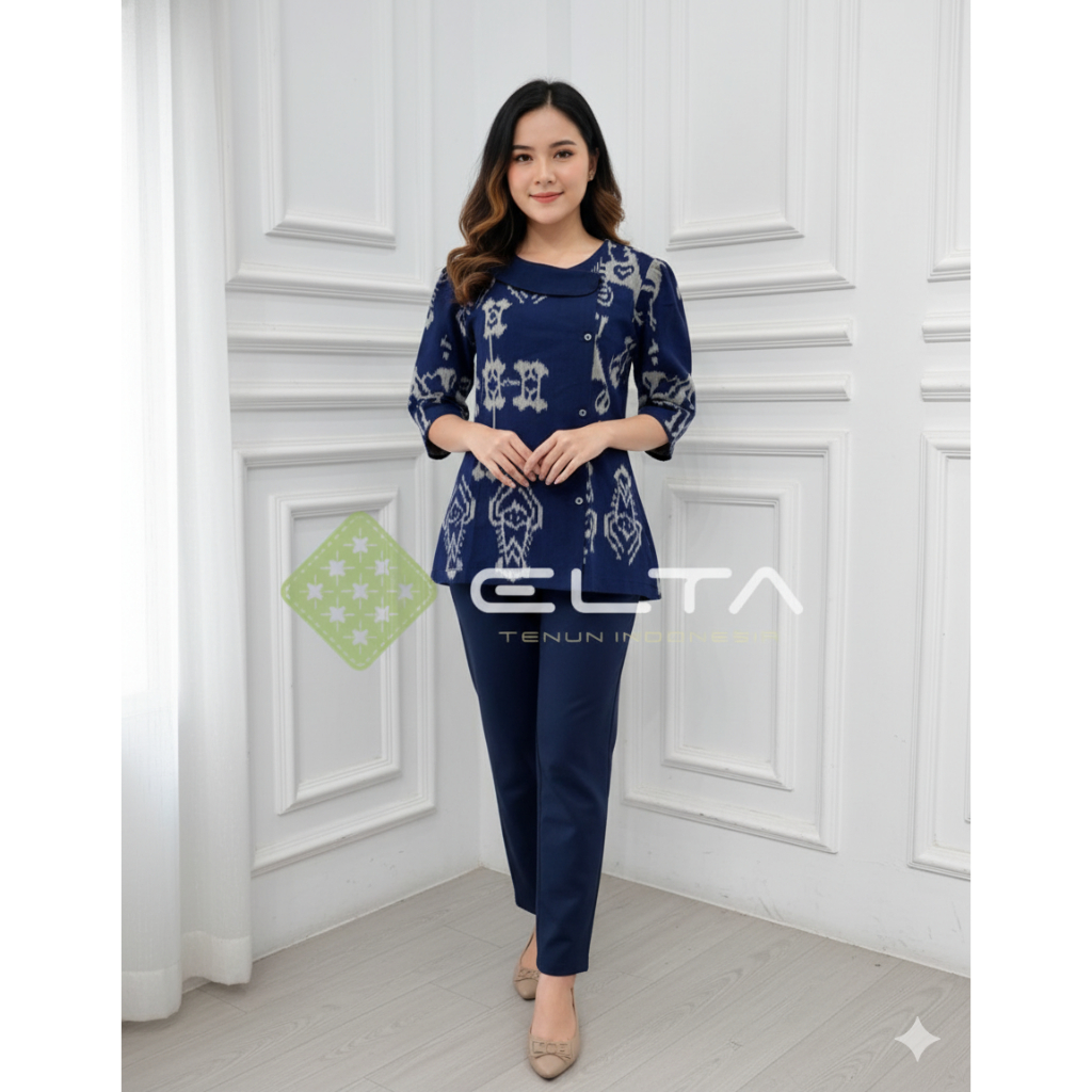 ELTA TENUN atasan blus wanita tenun motif sumba seragam kantor