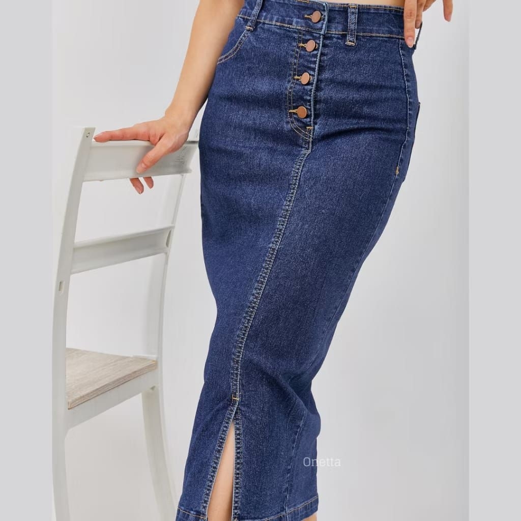 REBECCA ROK JEANS SEPAN WANITA KEKINIAN BELAH DEPAN