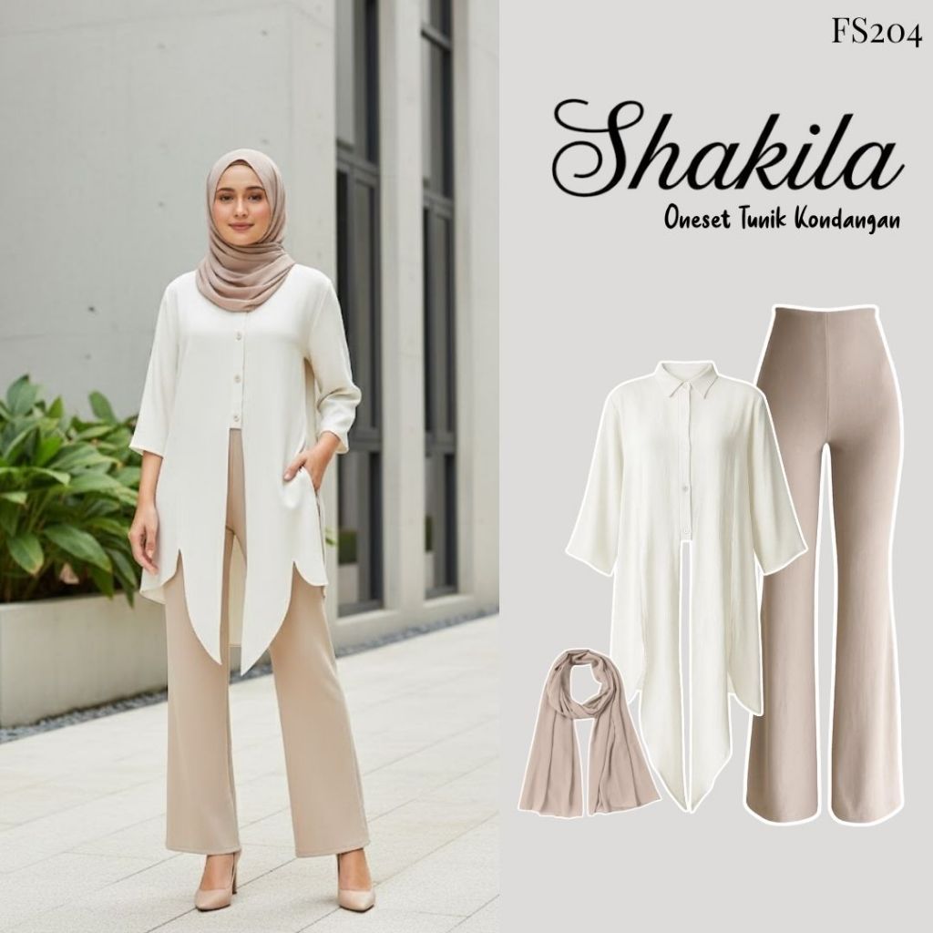 Shakila Oneset (Tunik Gurita, Celana Cutbray, Pasmina) Set Tunik Kondangan/Lebaran Berhijab |FS204