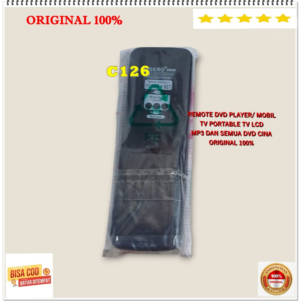 C126 100% ORI REMOTE VISERO DVD PLAYER DVD MOBIL SERBA GUNA TV PORTABLE TV LCD MP3 CINA REMOT MULTI 