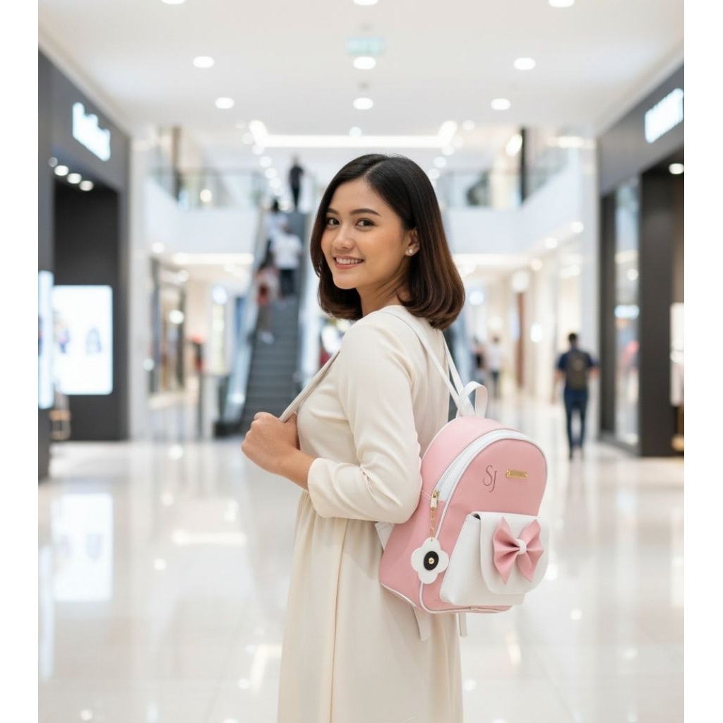VANIA Tas Ransel Wanita Mini Plat Fashionable Korean Stylish Bahan Kulit Sintetis Miniso Resleting T