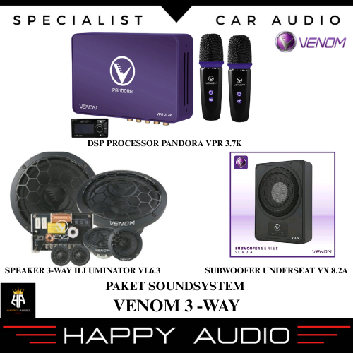 Paket Soundsystem 3-way VENOM Audio mobil Speaker 3-way + Subwoofer aktif Kolong Jok + DSP Processor
