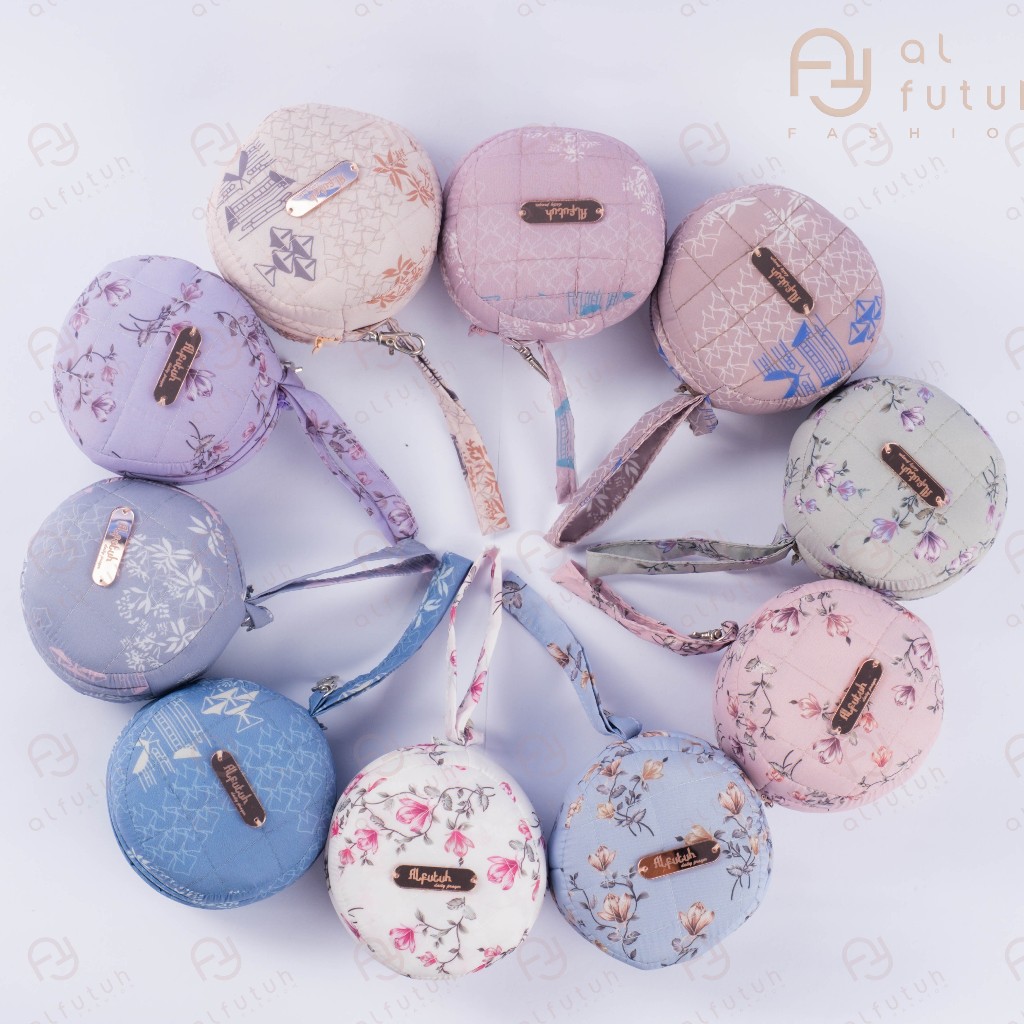 ALFUTUH - Mukena Travelling Mini Pouch Parasut Korea Premium Motif LaserCut Tas Bulat