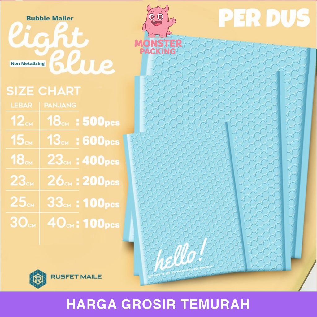 Amplop packing bubble mailer sky blue all size bubble mailer rusfet per dus