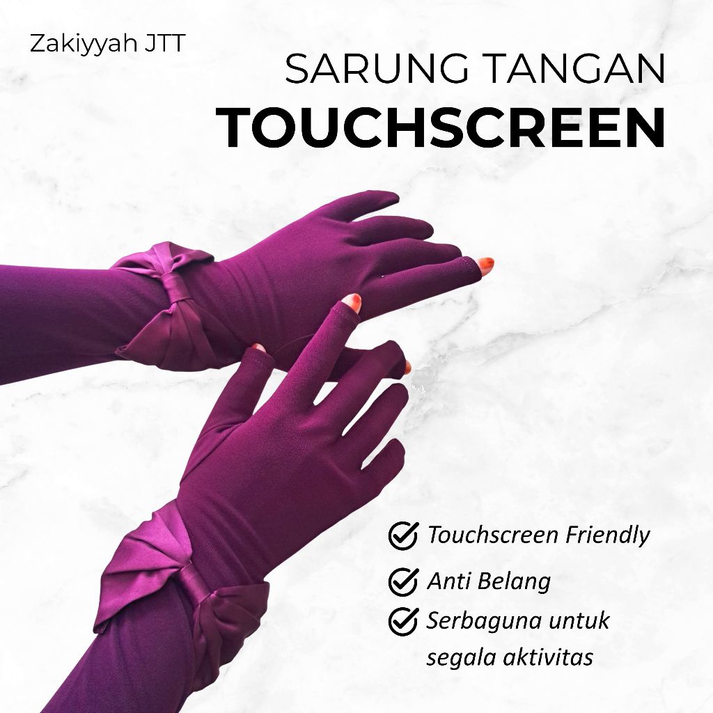 Sarung Tangan Muslimah Glove Motor Outdoor Pita Touch Screen Haji Umroh Anti UV Zakiyyah JTT Kaheci