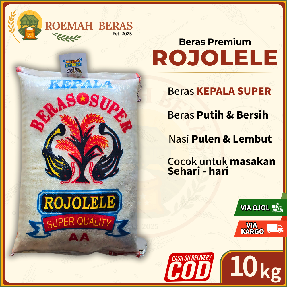 Beras Rojo Lele Super 10 kg - Beras RojoLele - Beras Premium - Pulen Lembut - Kualitas Beras Kepala 