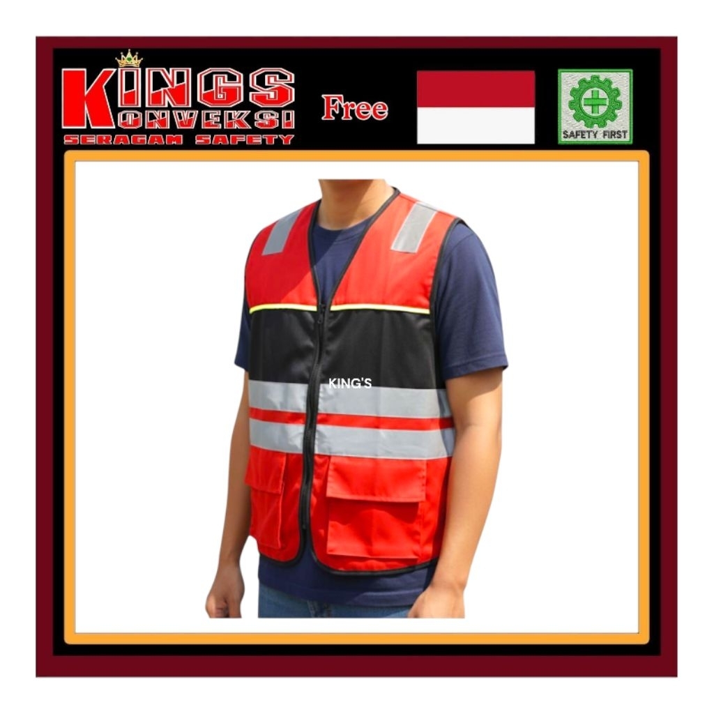 ROMPI SAFETY HSE / SAFETY VEST KOMBINASI MERAH HITAM/ ROMPI PROYEK