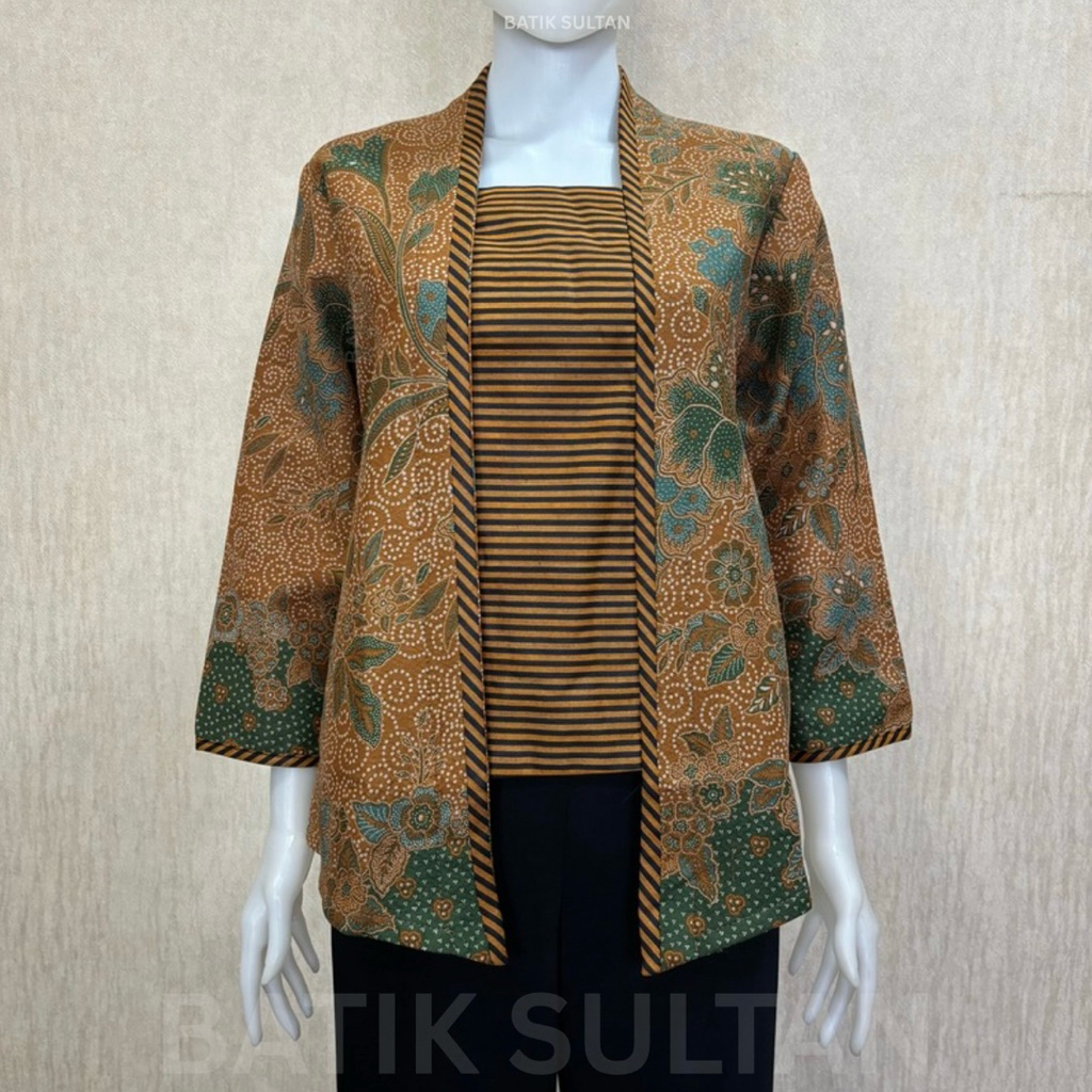 Atasan Batik Blouse Wanita Bordiran Premium Kain Katun kombinasi Tenun Elegan l Batik Cewe Mewah Kan