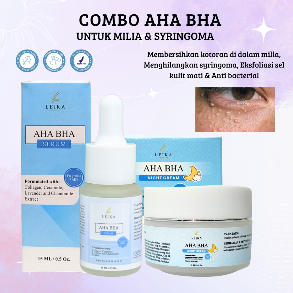 PAKET 2 IN 1 SERUM AHA  HA & NIGHT CREAM AHA BHA Untuk Milia Krim Penghilang Milia Penghilang Milia 