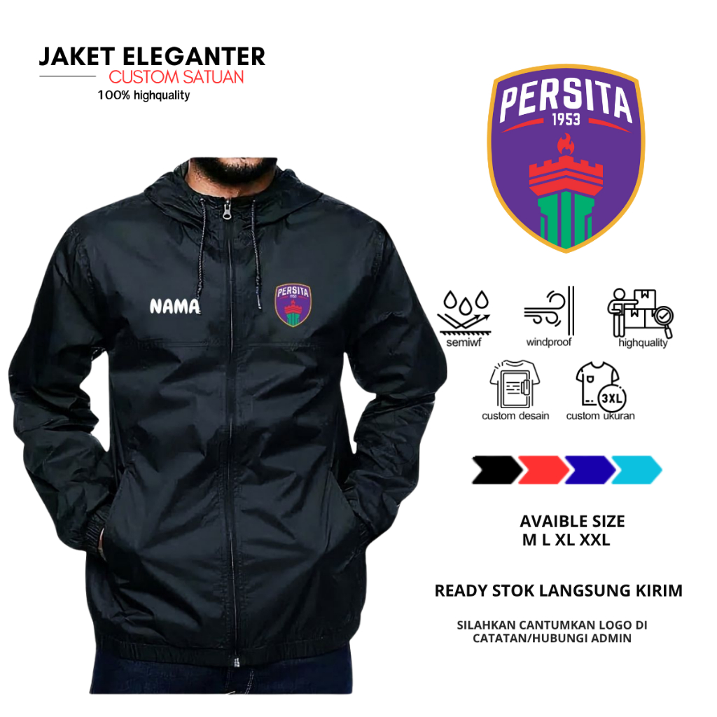JAKET SUPPORTER BOLA PERSITA TANGERANG JAKET KOMUNITAS KLUB BOLA PARASUT CUSTOM