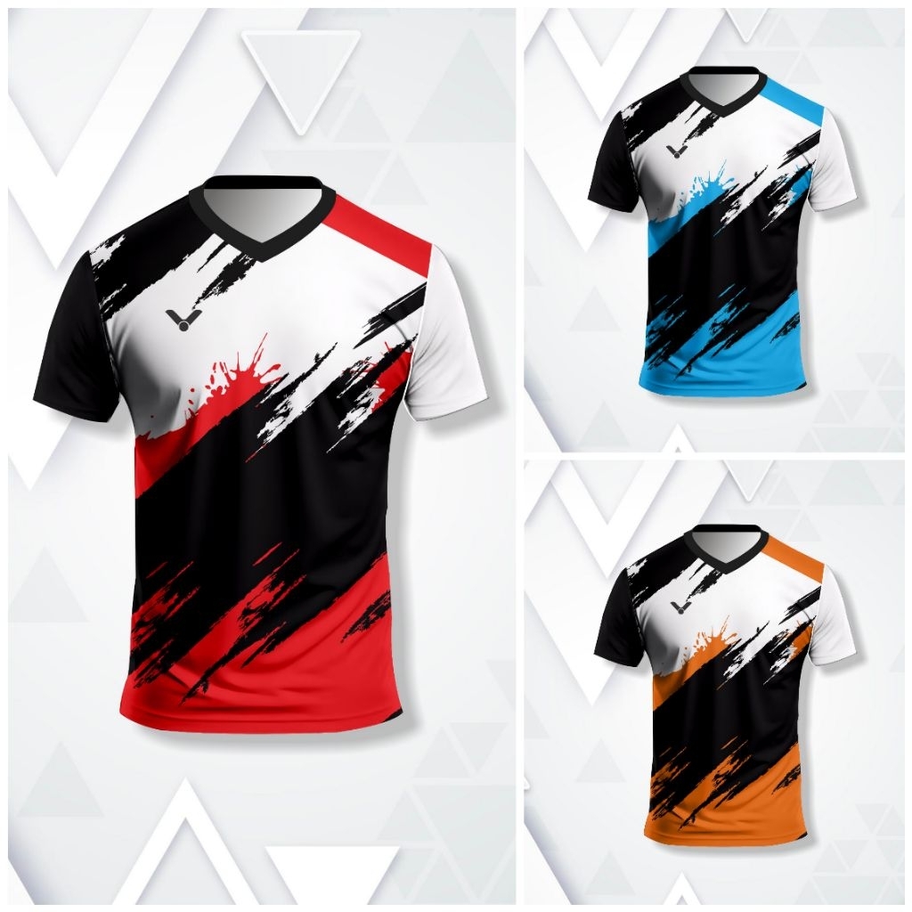 Kaos Badminton Pakaian Olahraga Jersey Futsal  Hitam Merah Putih
