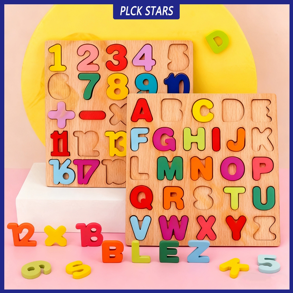 PICK STARS Puzzle 3D Huruf ABC Angka Numbers dan Bentuk Mainan Kayu Anak Belajar Mainan Edukasi