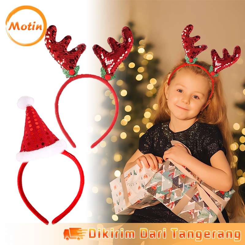Bando Natal Wanita Hiasan Kepala Topi Natal Bando Tanduk Rusa
