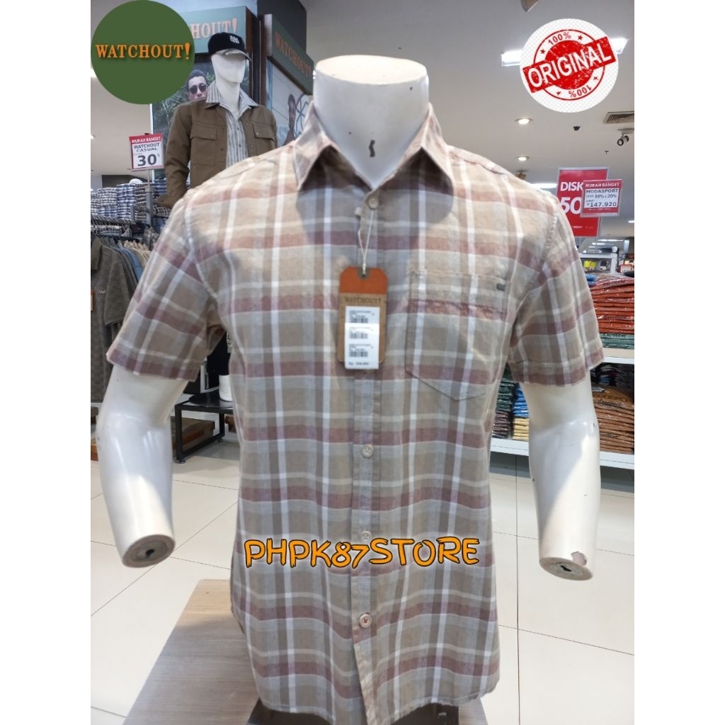 WATCHOUT KEMEJA PENDEK PRIA KOTAK-KOTAK,KEMEJA PRIA PENDEK ORIGINAL