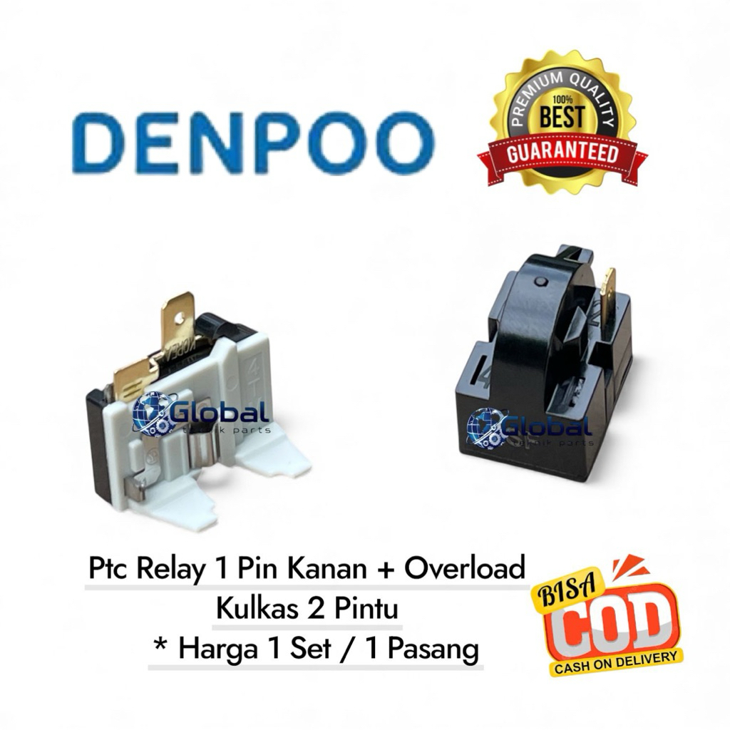 [1 Set ] Ptc Relay 1 Pin Kanan + Overload Kulkas 2 Pintu / Relay kulkas DENPOO 2 Pintu