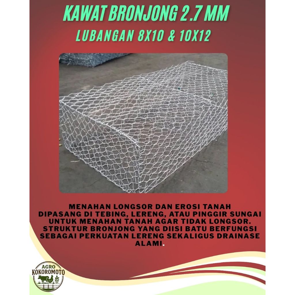 Kawat Bronjong Galvanis Tebal 2.7 mm & 3 mm Lubang 8x10 / 10x12 cm — Anti Karat & Tahan Lama untuk P