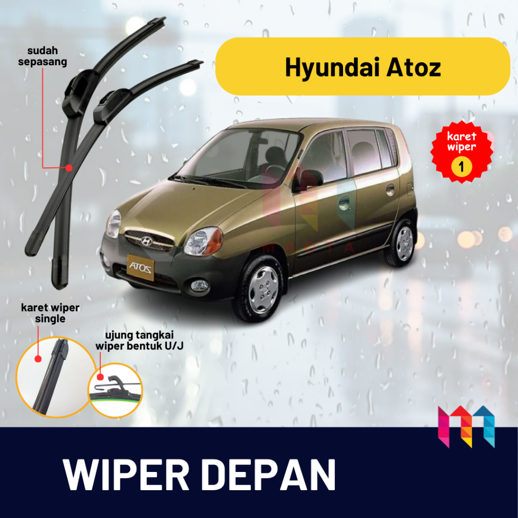 WIPER HYUNDAI ATOZ DEPAN 1 SET WIPER DEPAN ATOZ KANAN KIRI FRAMELESS