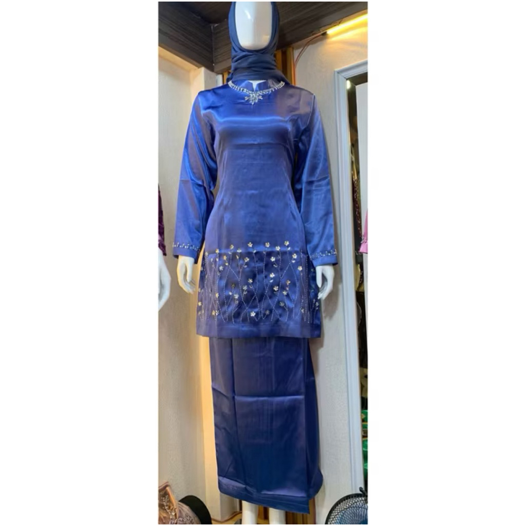 set baju kurung melayu bahan american silk seragam polos baju kurung wanita setelan kombinasi payet