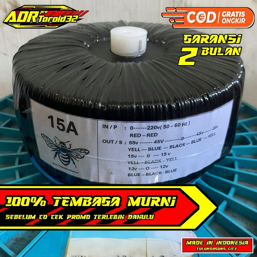 Trafo Donat 15A ct55 Bee full tembaga murni import