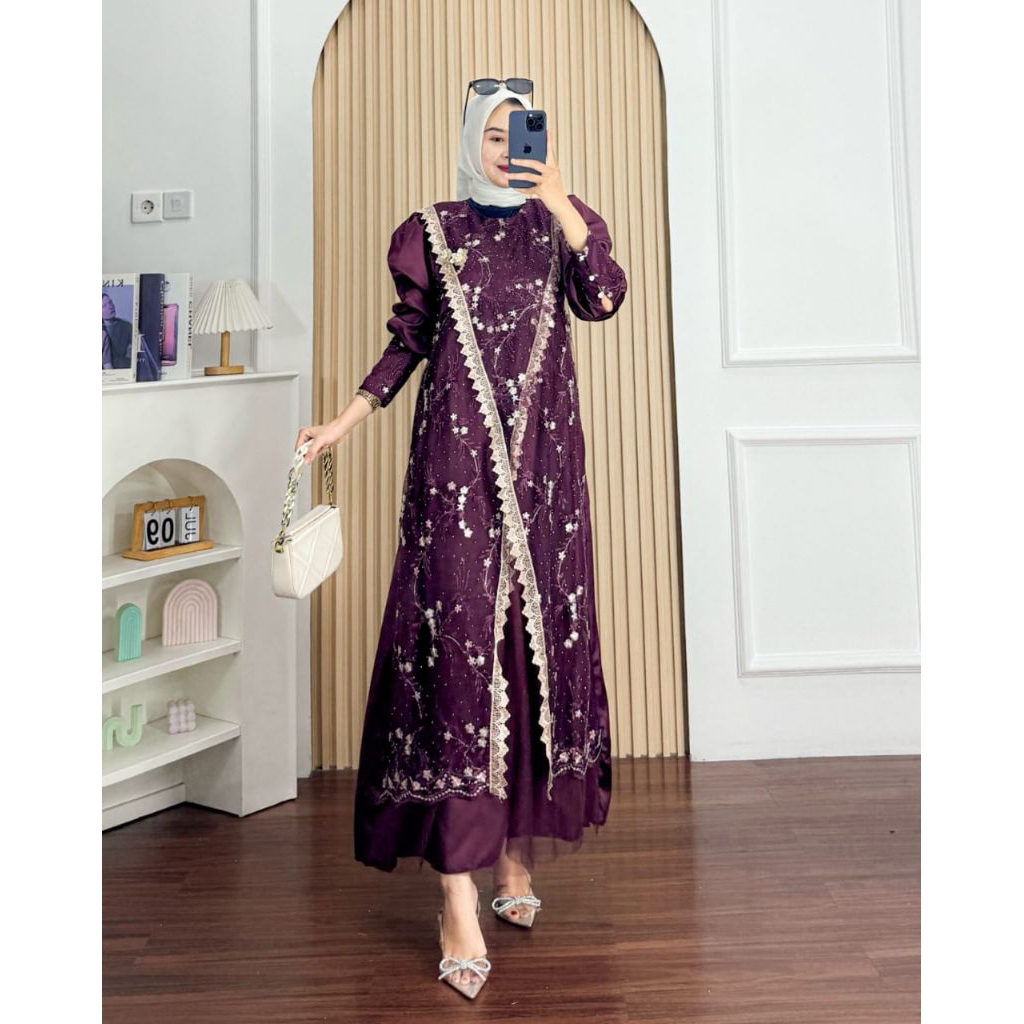 cod gamis melisa dress model terbaru 2025 borkat pesta kondangan mewah elegan mahogany burgandy